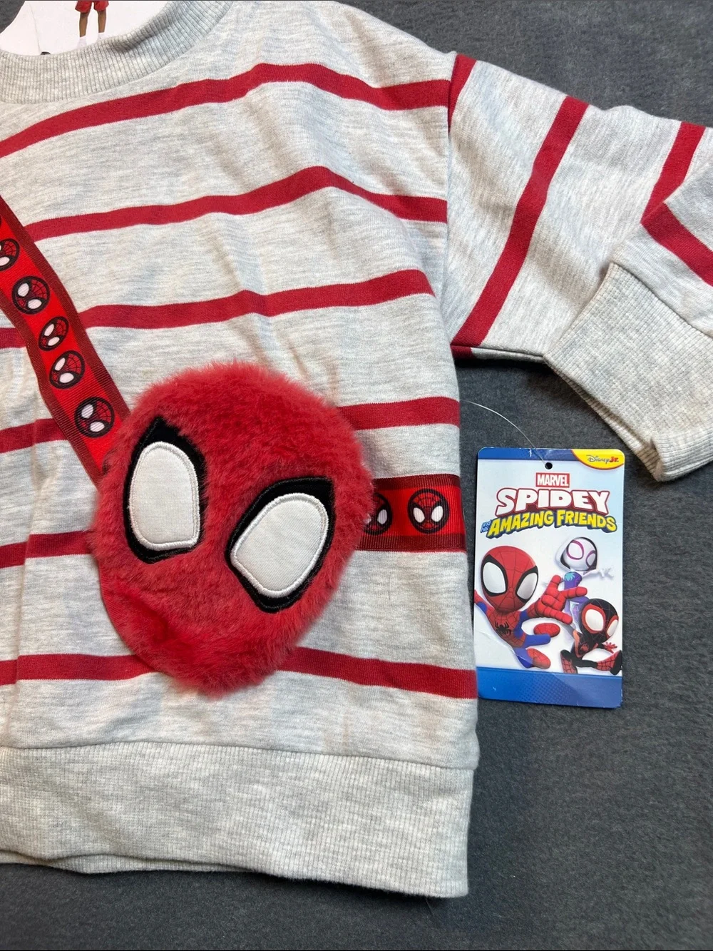 Spiderman Kids Red and Gray Striped Sweatshirt Set